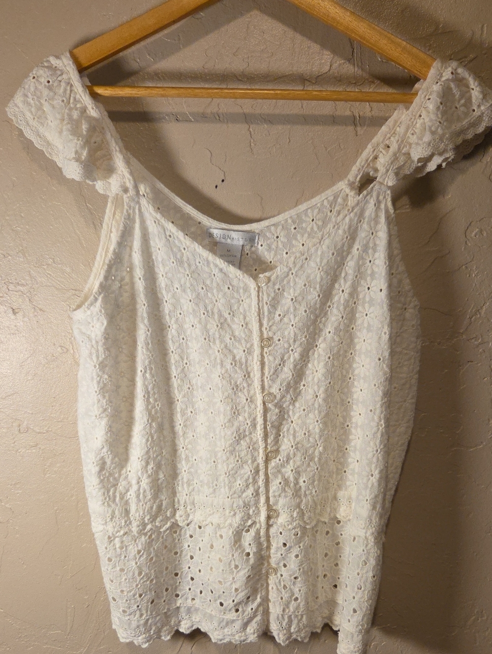 Design History White Eyelet Button-Front Top Size Med